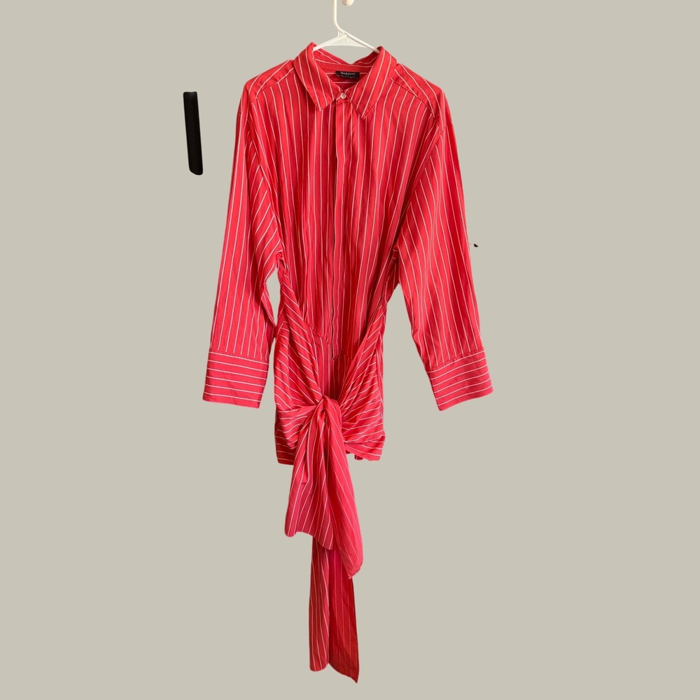 Bardot Red White Striped Front Tie Mini Shirt Dress Urban Outfitters Small - Picture 2 of 5